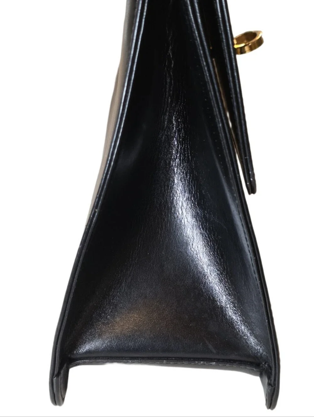 Vintage Black Leather Kelly Style Top Handle Bag Clasp Satchel